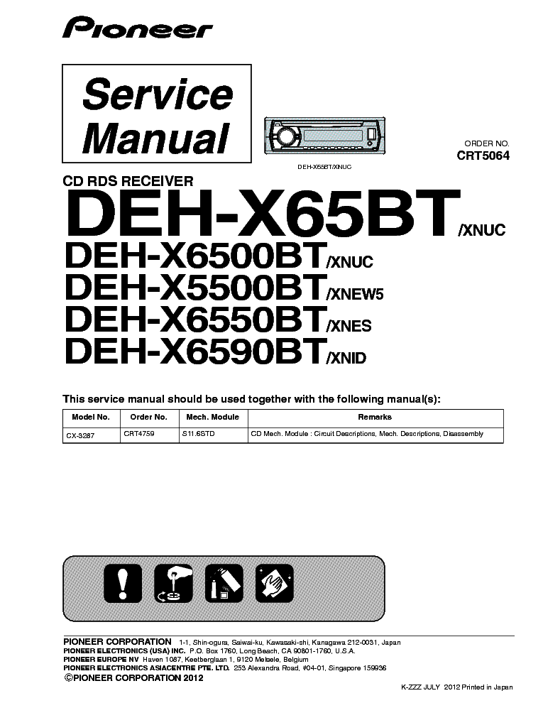 PIONEER DEH-X65BT X6500BT X5500BT X6550BT X6590BT service manual (1st page)
