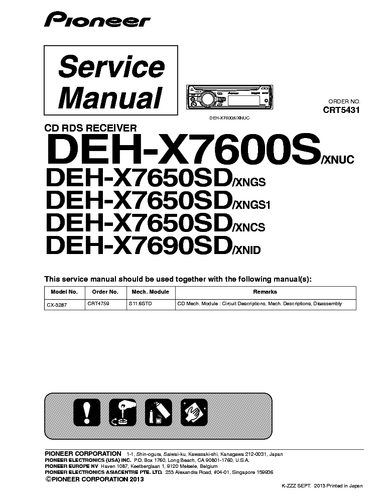 PIONEER DEH-X7600S DEH-X7650SD DEH-X7690SD service manual (1st page)