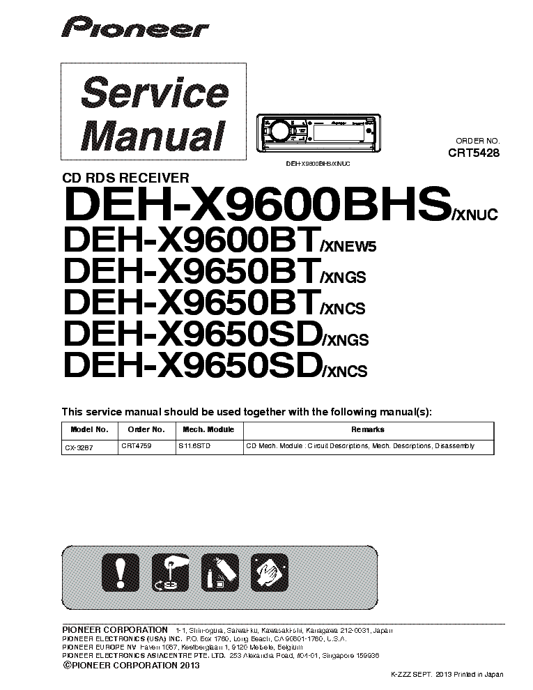 PIONEER DEH-X9600BHS DEH-X9600BT DEH-X9650SD CRT5428 service manual (1st page)