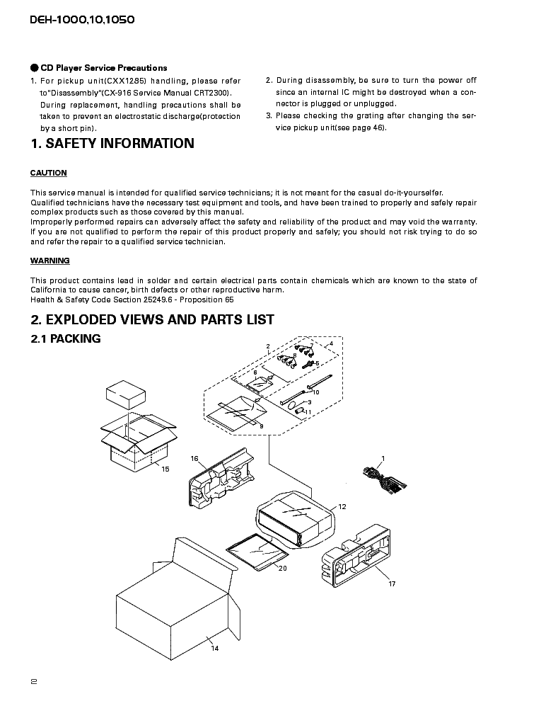 PIONEER DEH1000 SM service manual (2nd page)