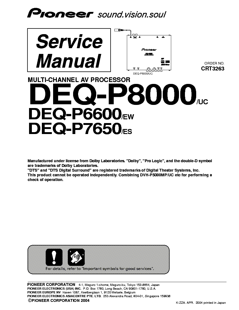 PIONEER DEQ-P6600 P7650 P8000 service manual (1st page)