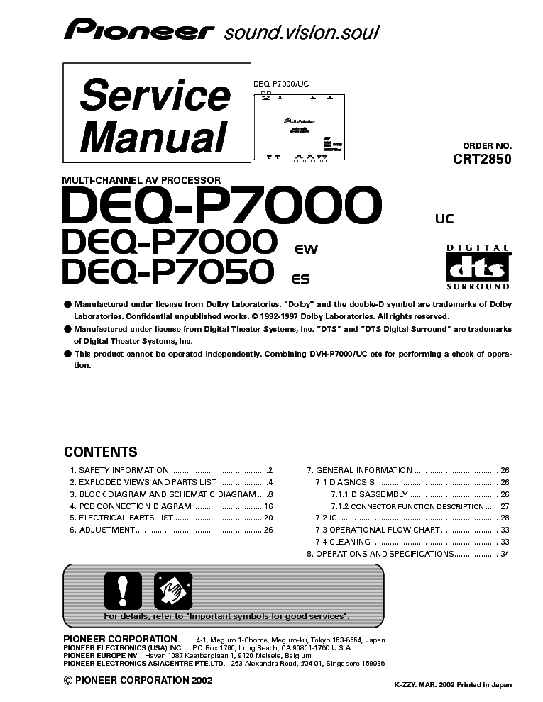 PIONEER DEQ-P7000 DEQ-P7050 CRT2850 service manual (1st page)
