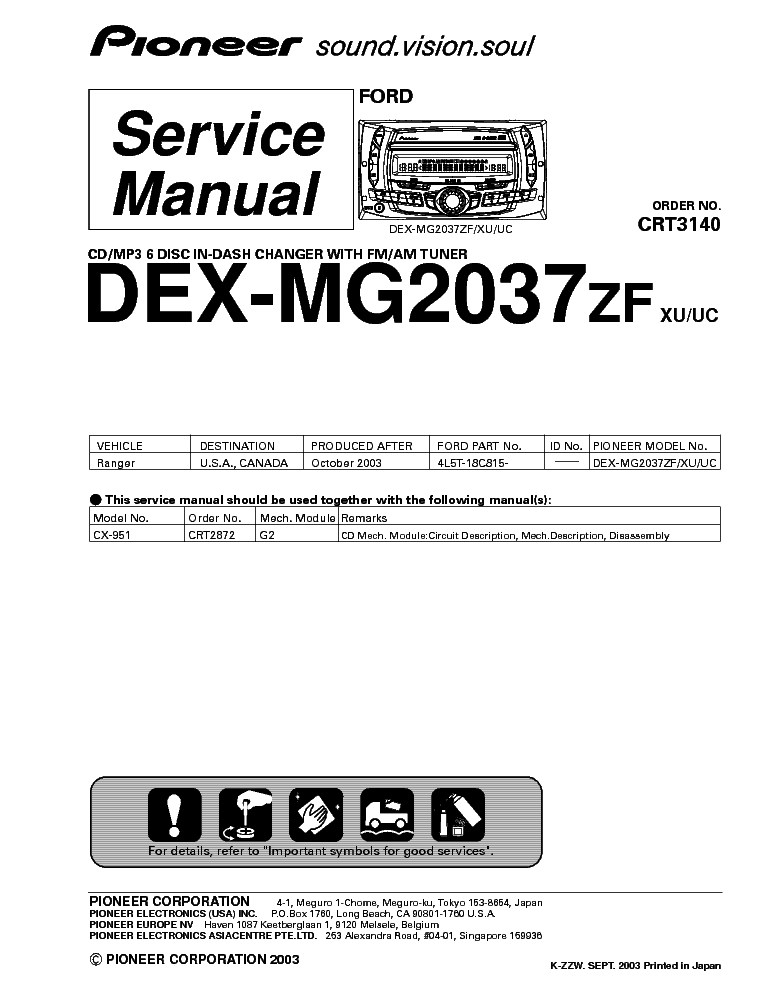 PIONEER DEX-MG2037ZF CRT3140 service manual (1st page)