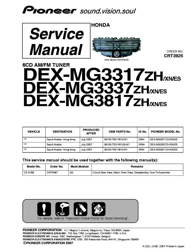 PIONEER DEX-MG3317 3337 3817ZH service manual (1st page)