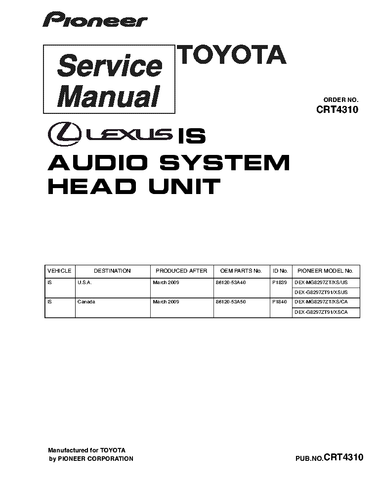 PIONEER DEX-MG8297 DEX-G8297 SM CRT4310 service manual (1st page)