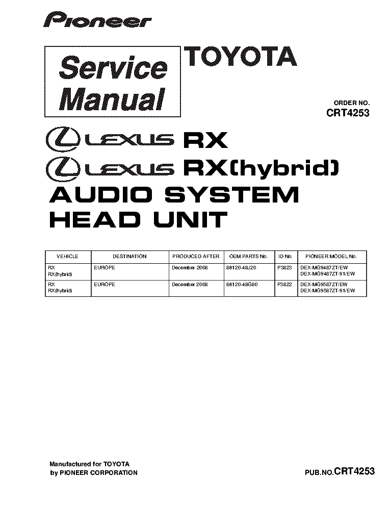 PIONEER DEX-MG9487ZT DEX-MG9587ZT TOYOTA service manual (1st page)