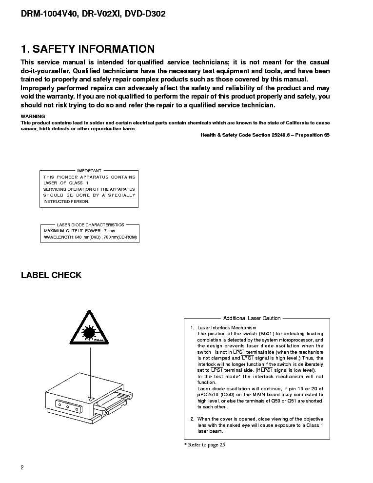 PIONEER DRM-1004V40 SM service manual (2nd page)