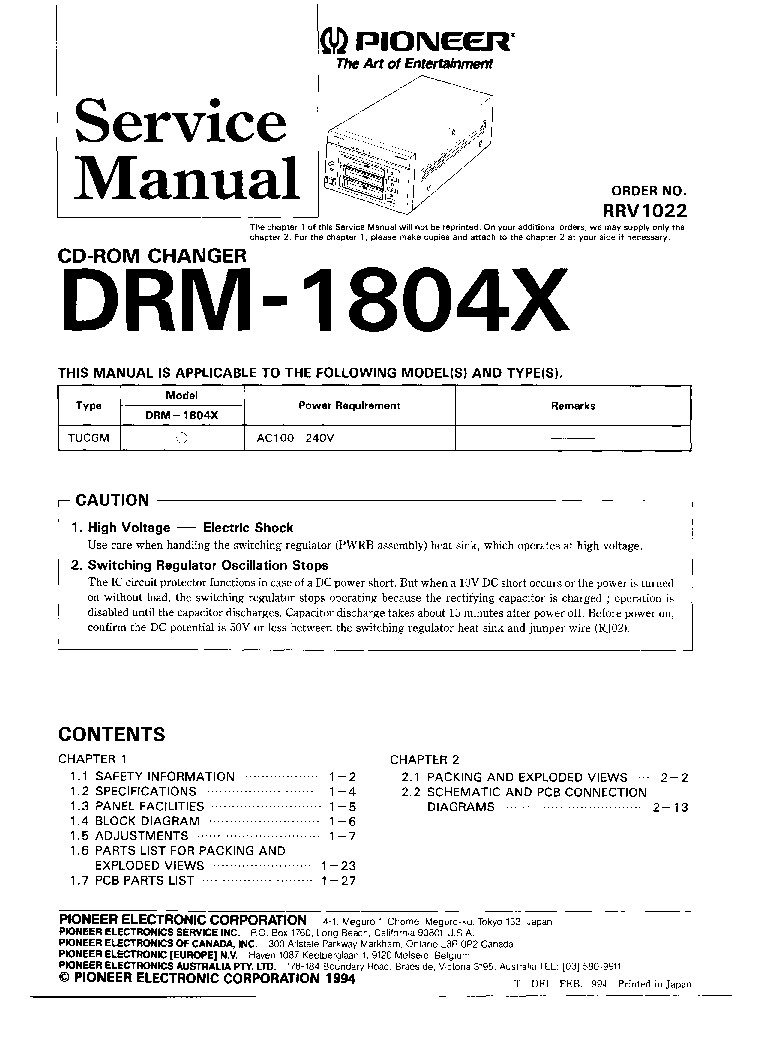 PIONEER DRM-1804X SM service manual (1st page)