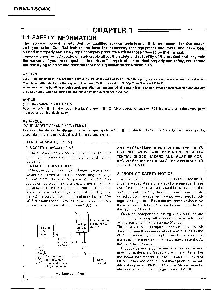 PIONEER DRM-1804X SM service manual (2nd page)