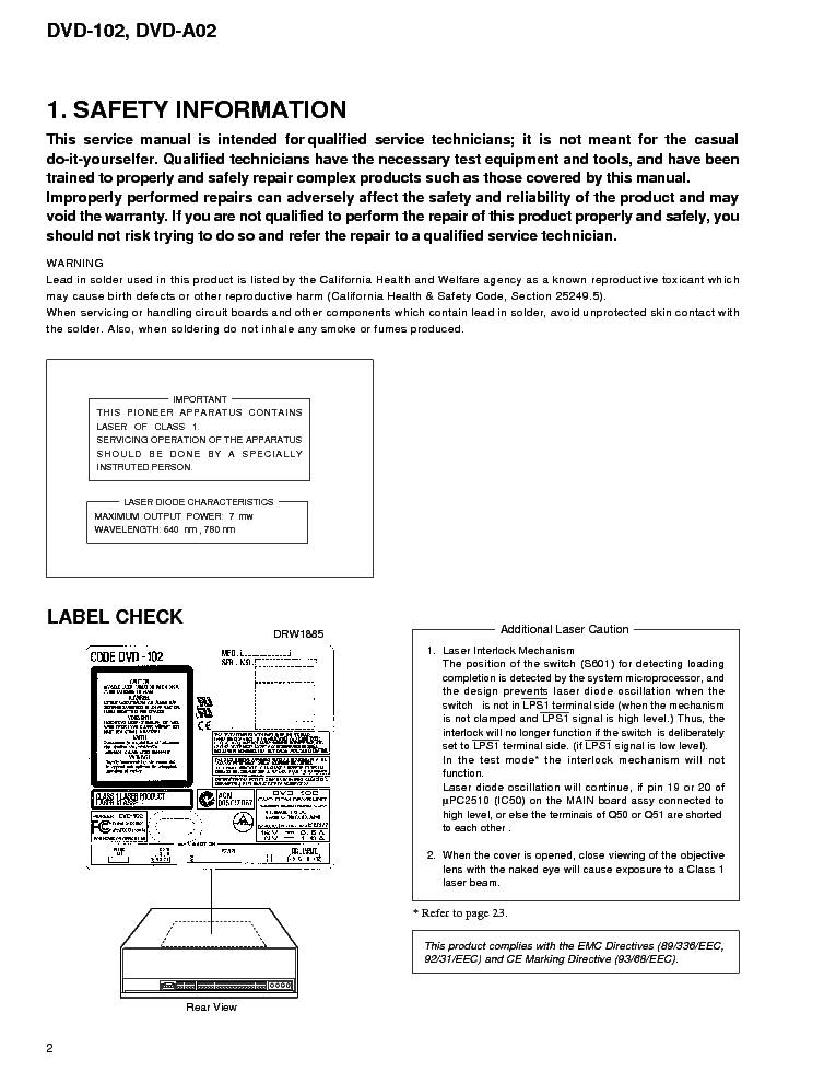 PIONEER DVD-102 DVD-A02 SM service manual (2nd page)