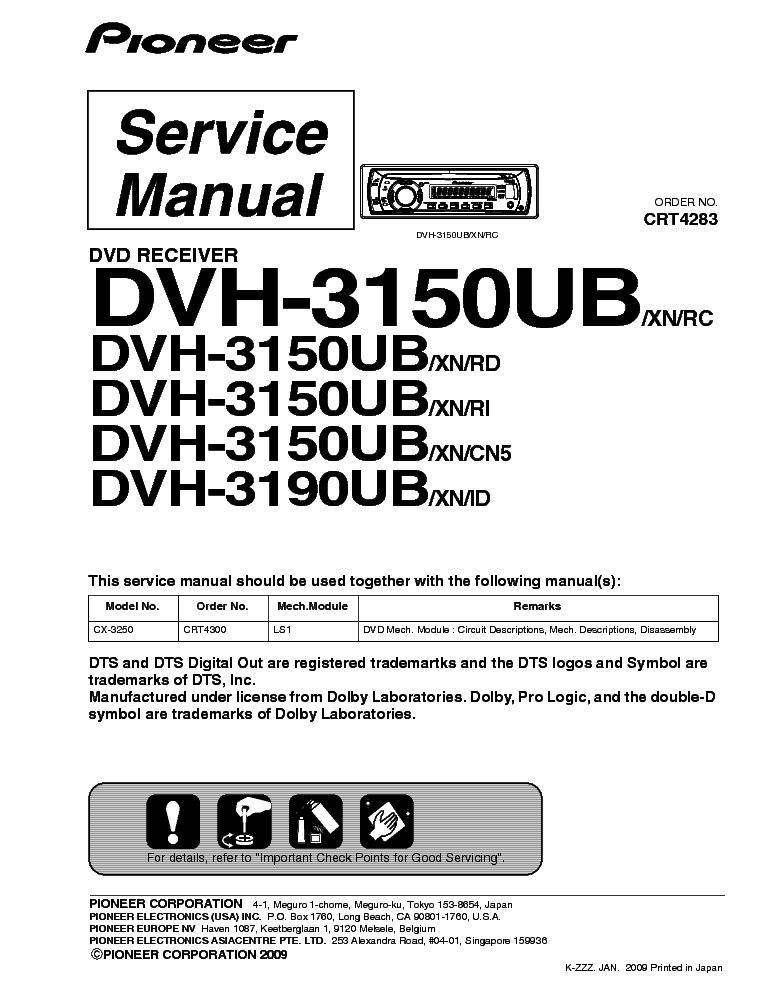 PIONEER DVH-3150UB DVH-3190UB CRT4283 CAR DVD RECIEVER service manual (1st page)