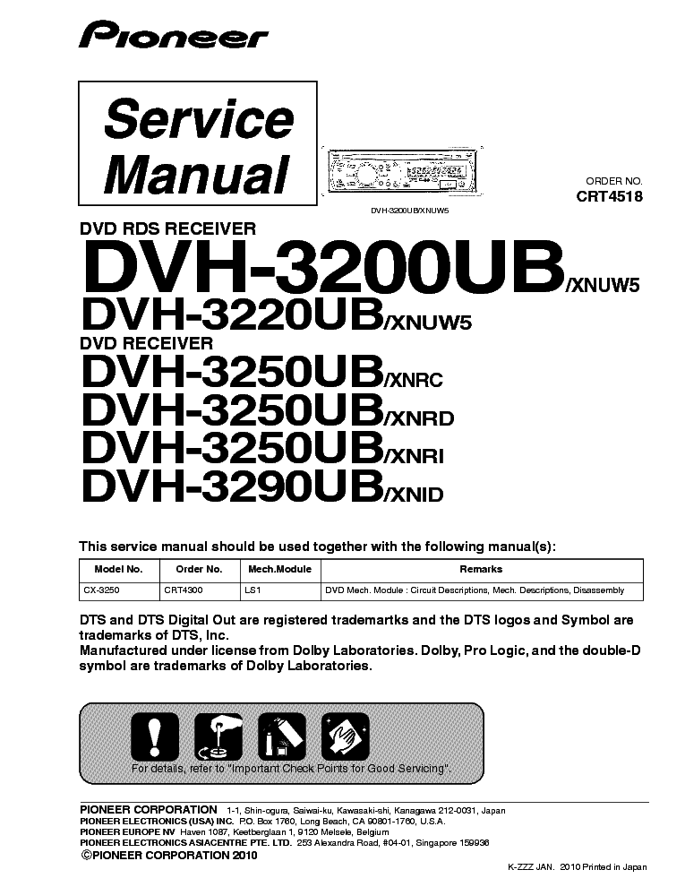 PIONEER DVH-3200UB 3220UB 3250UB 3290UB service manual (1st page)