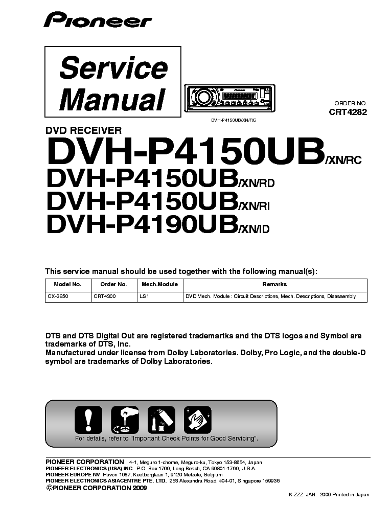 PIONEER DVH-P4150UB DVH-P4190UB CRT4282 CAR DVD RECEIVER Service Manual ...