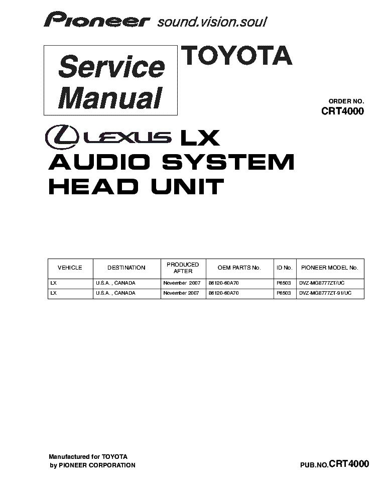 PIONEER DVZ-MG8777ZT TOYOTA LEXUS LX SM service manual (1st page)