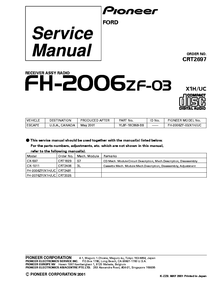 PIONEER FH-2006ZF-03 FORD CRT2697 service manual (1st page)