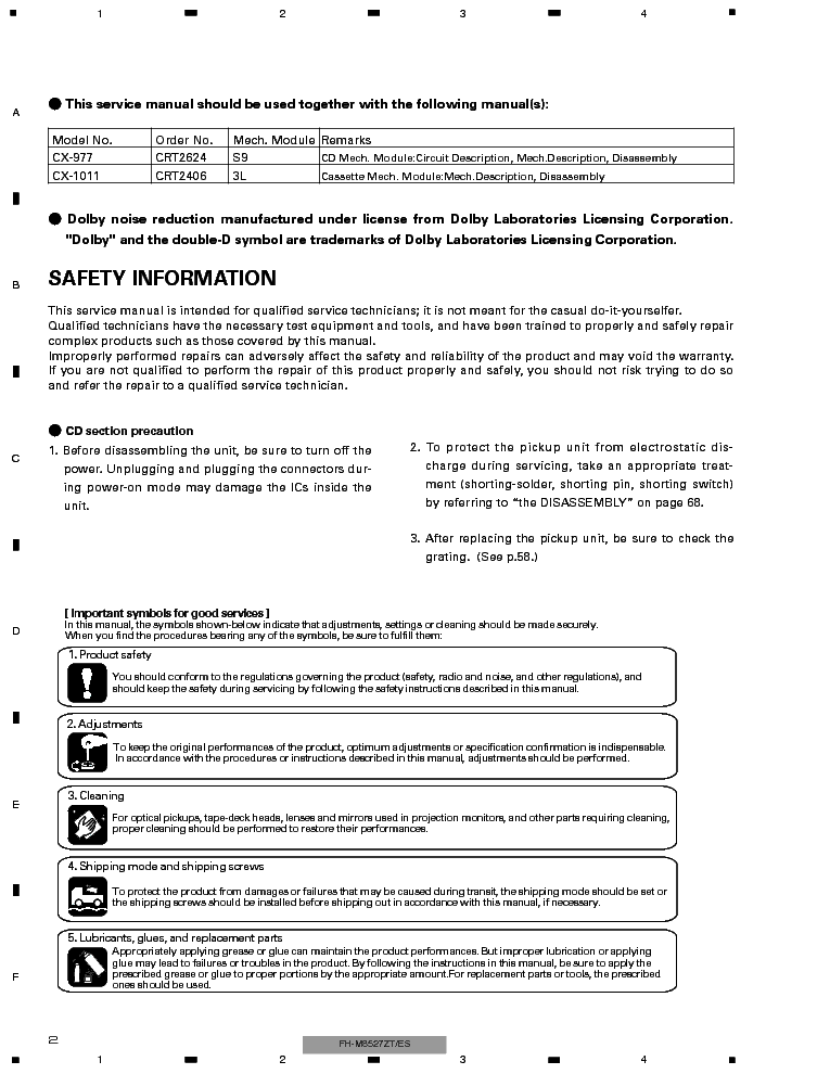 PIONEER FH-M8527,FH-M8627 service manual (2nd page)