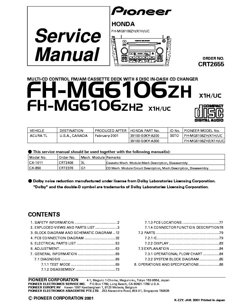 PIONEER FH-MG6106ZH service manual (1st page)