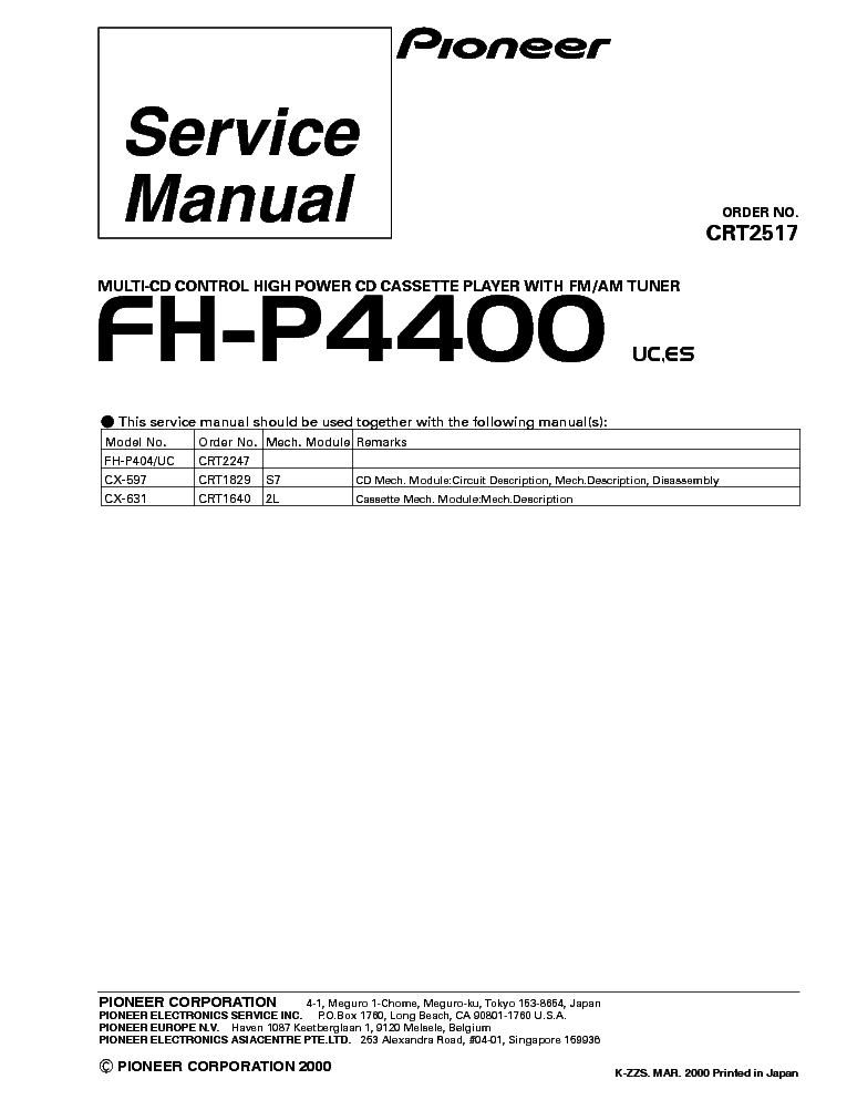 PIONEER FH-P4400 service manual (1st page)