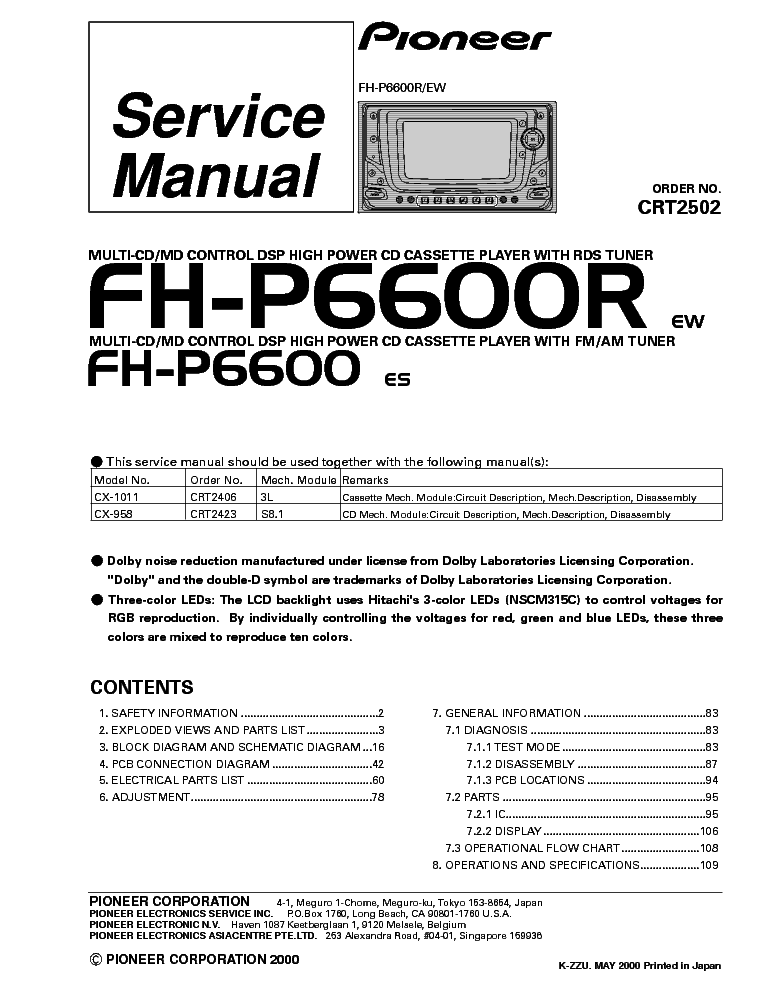 PIONEER FH-P6600 R service manual (1st page)