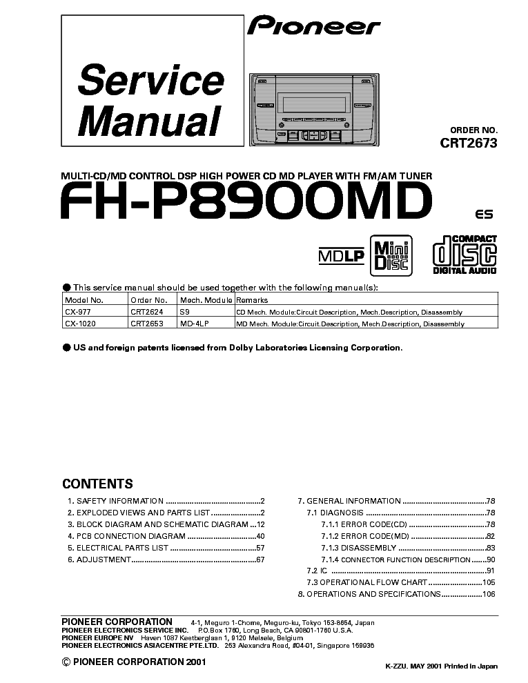 PIONEER FH-P8900MD service manual (1st page)