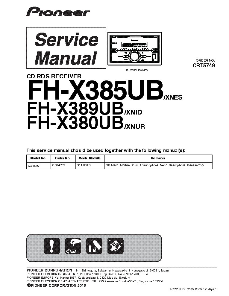 PIONEER FH-X385UB FH-X389UB FH-X380UB service manual (1st page)