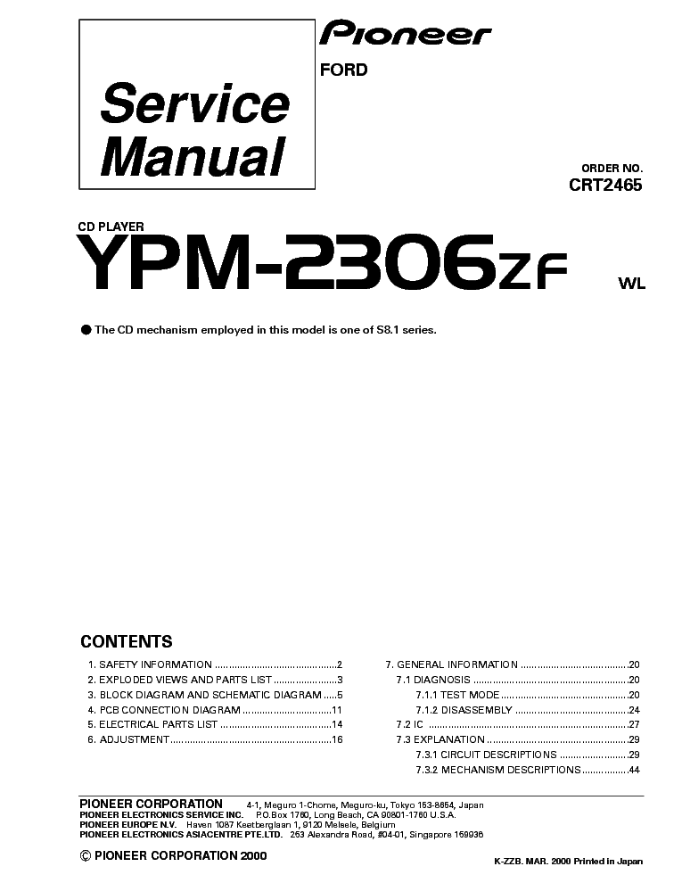 PIONEER FORD YPM-2306-CRT2465 service manual (1st page)