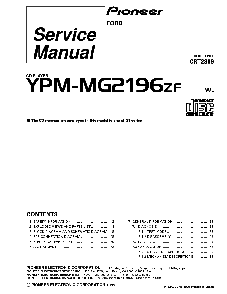 PIONEER FORD YRM-MG2196-CRT2389 service manual (1st page)