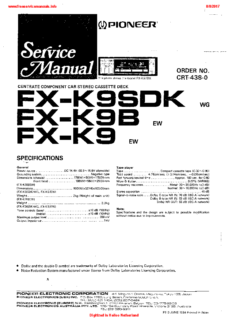 PIONEER FX-K9B FX-K9SDK SM service manual (1st page)