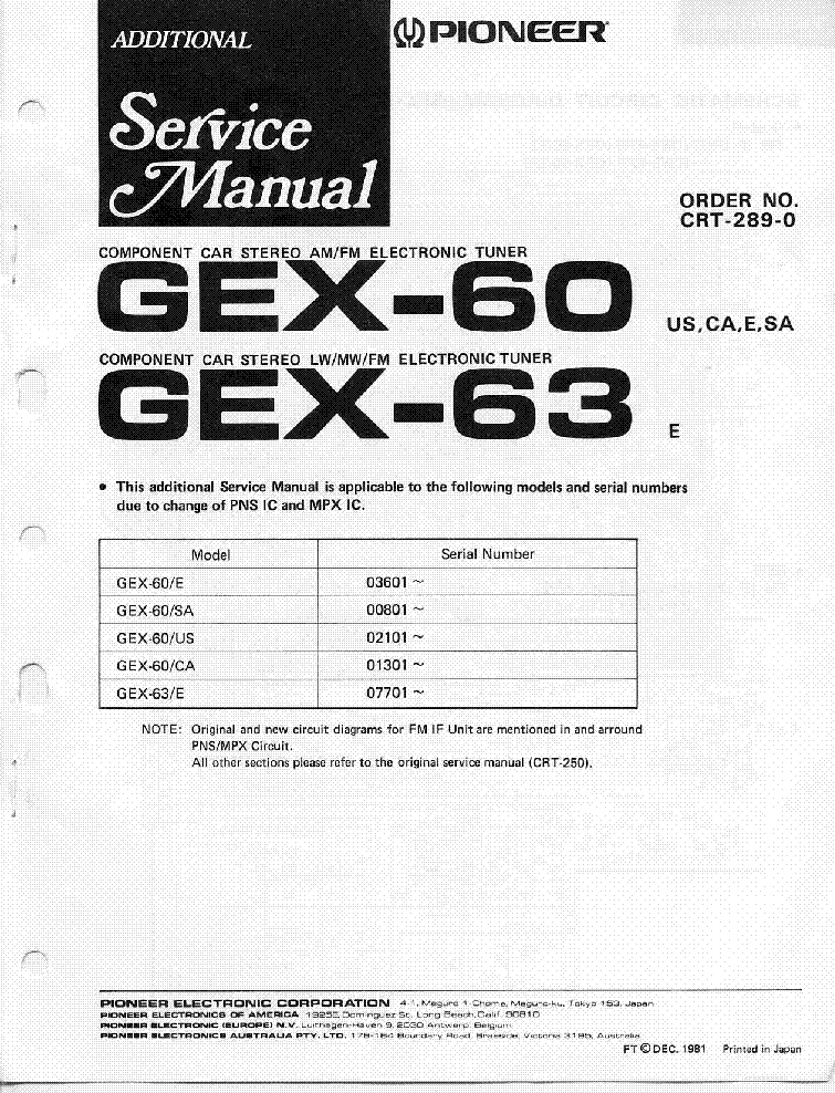 PIONEER GEX-60 GEX-63 SCH service manual (1st page)