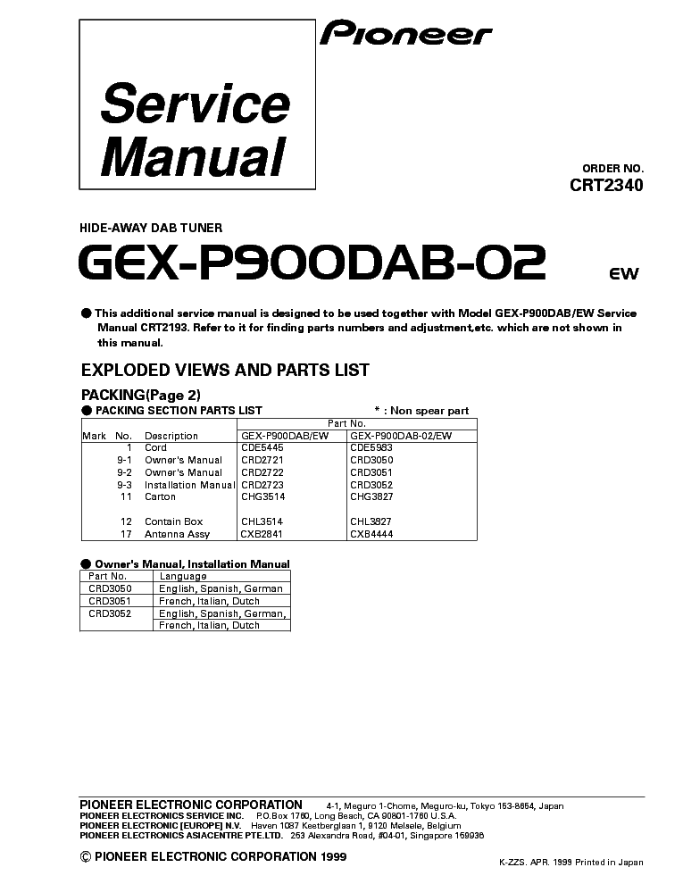 PIONEER GEX-P900DAB-02 PARTS service manual (1st page)
