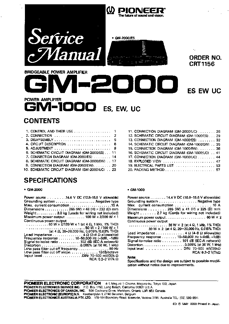 PIONEER GM-2000 GM-1000 CRT1156 SM service manual (1st page)