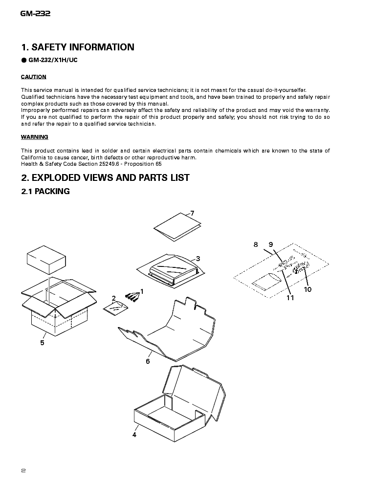 PIONEER GM-232 SM service manual (2nd page)