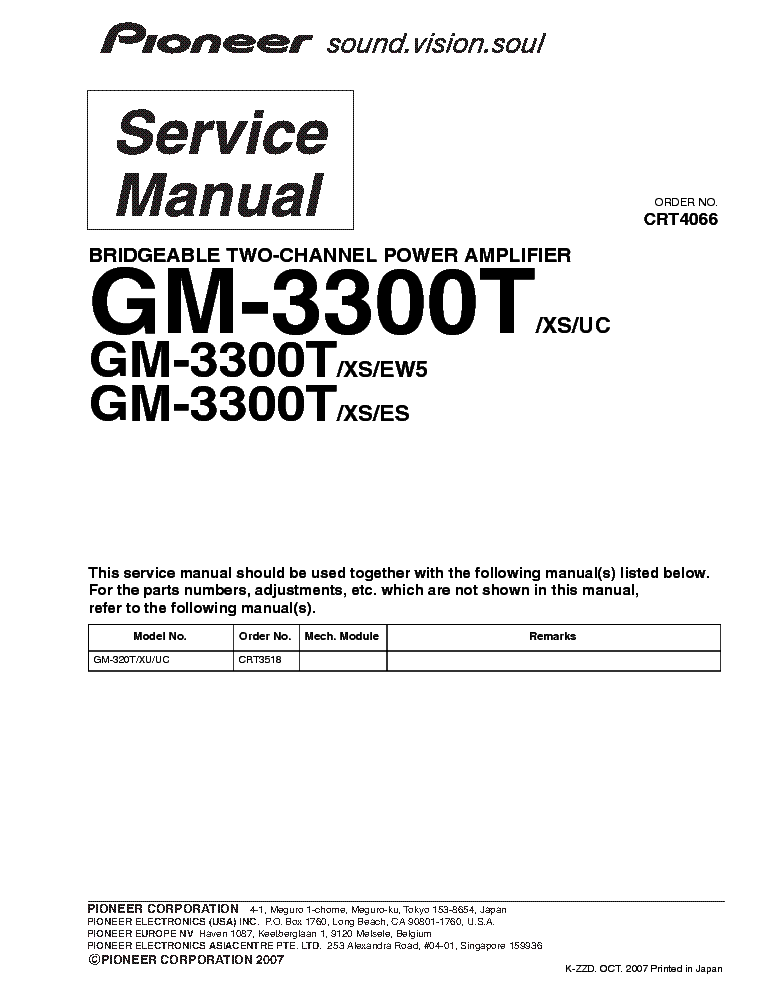 PIONEER GM-3300T EXPLODED-VIEWS AND PARTS-LIST service manual (1st page)
