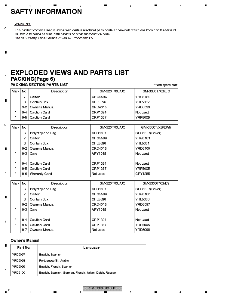 PIONEER GM-3300T EXPLODED-VIEWS AND PARTS-LIST service manual (2nd page)