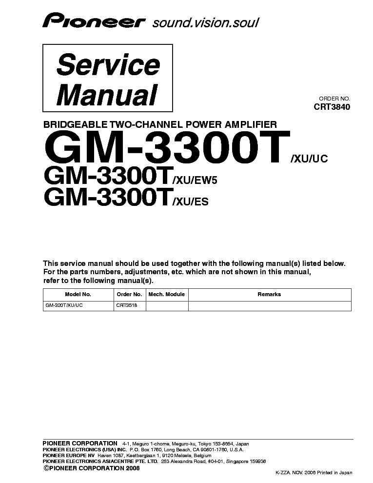 PIONEER GM-3300T EXPLODED-VIEWS PART-LIST service manual (1st page)
