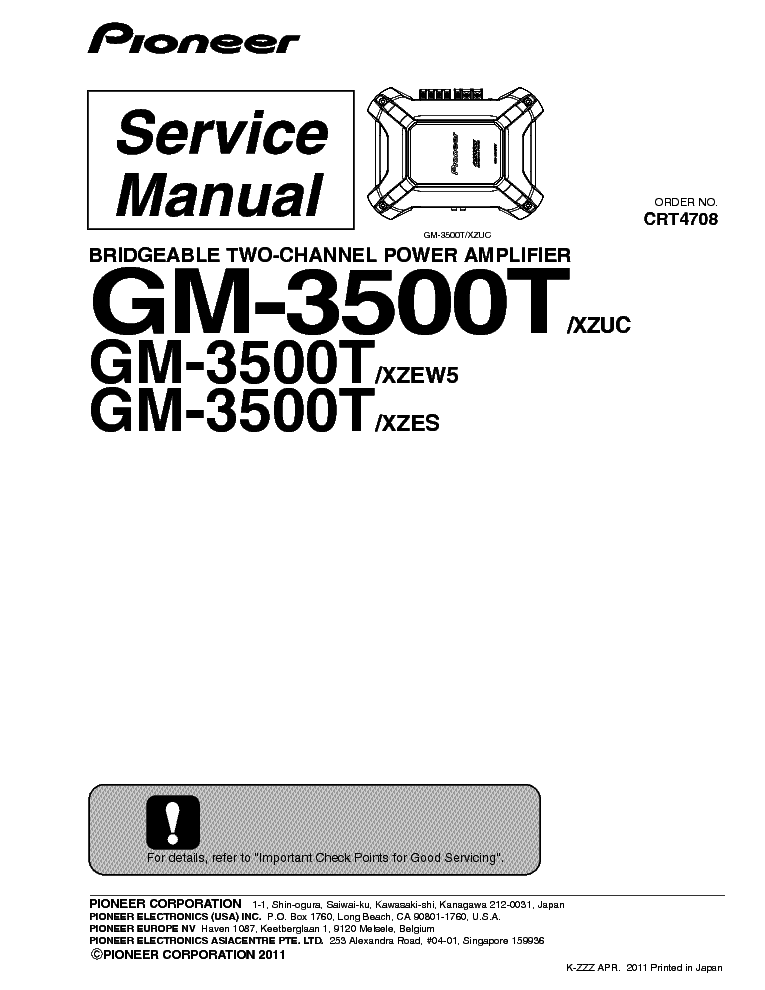 PIONEER GM-3500T CRT4708 CAR AUDIO AMPLIFIER service manual (1st page)