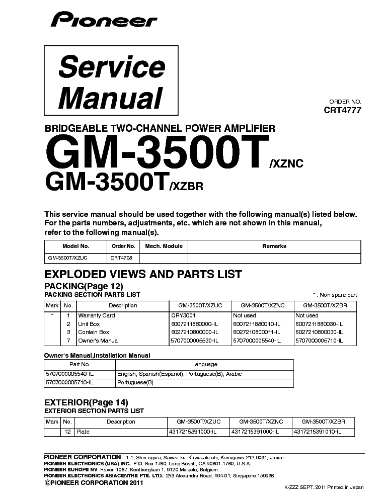 PIONEER GM-3500T CRT4777 BULLETIN service manual (1st page)