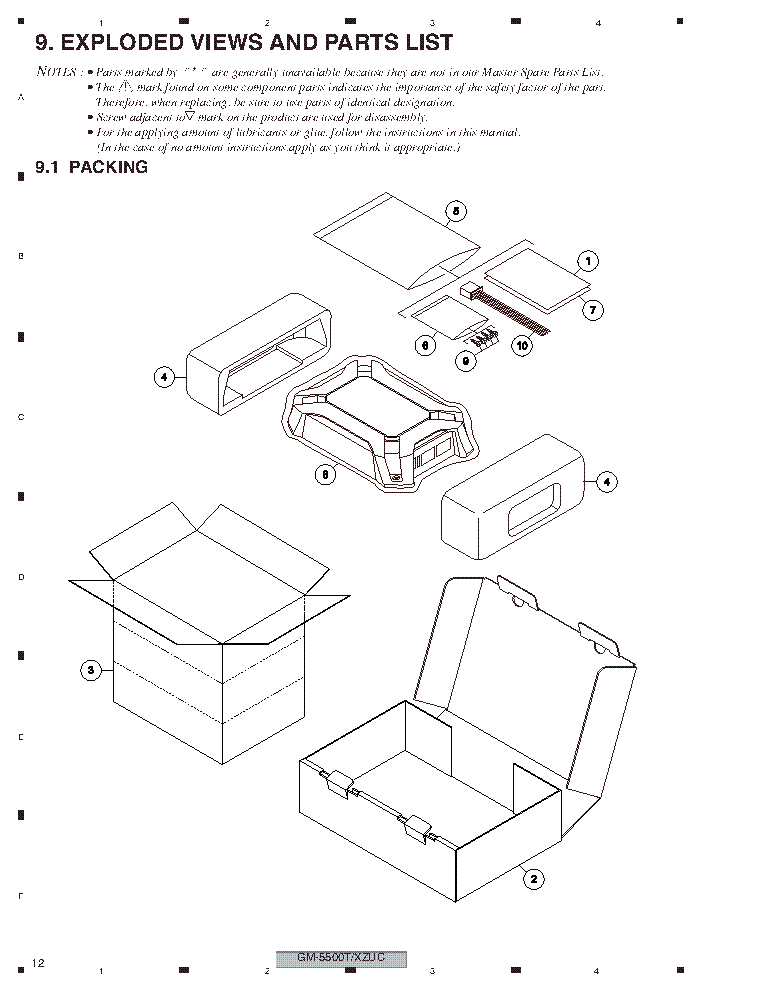 PIONEER GM-5500T CAR AMPLIFIER EXPLODED VIEW AND PARTS LIST service manual (1st page)