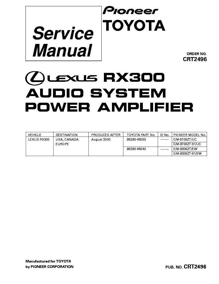 PIONEER GM-8706 GM-8306 RX300 TOYOTA SM service manual (1st page)