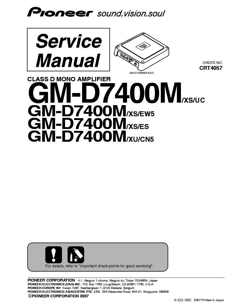 PIONEER GM-D7400M service manual (1st page)