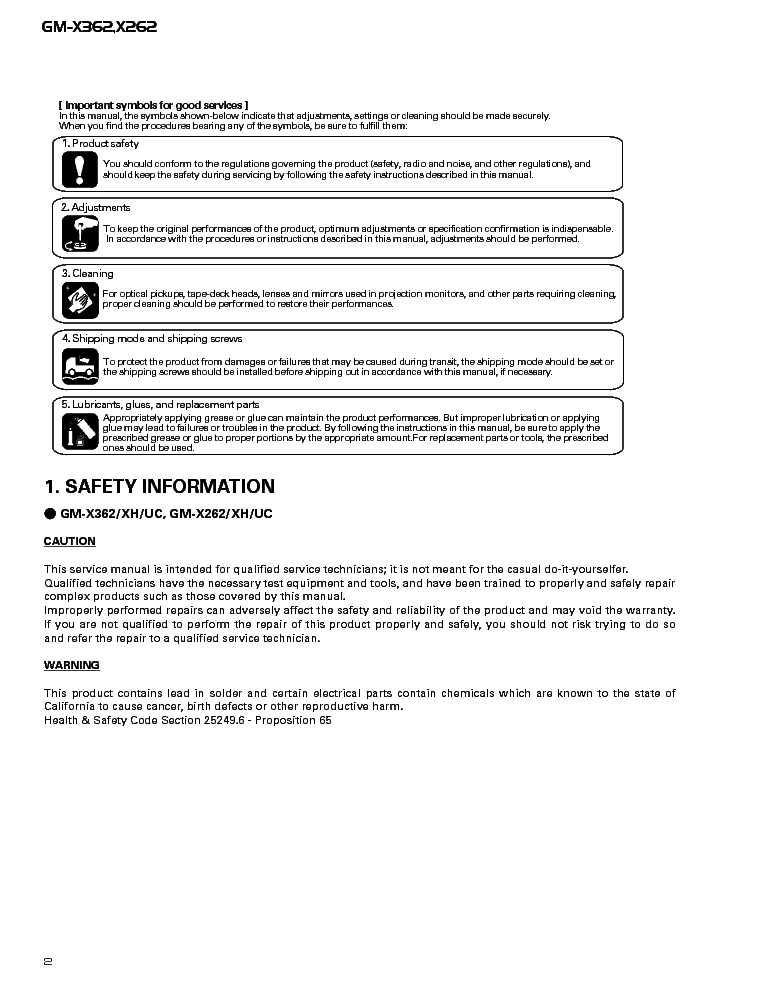 PIONEER GM-X262 X362 SM service manual (2nd page)