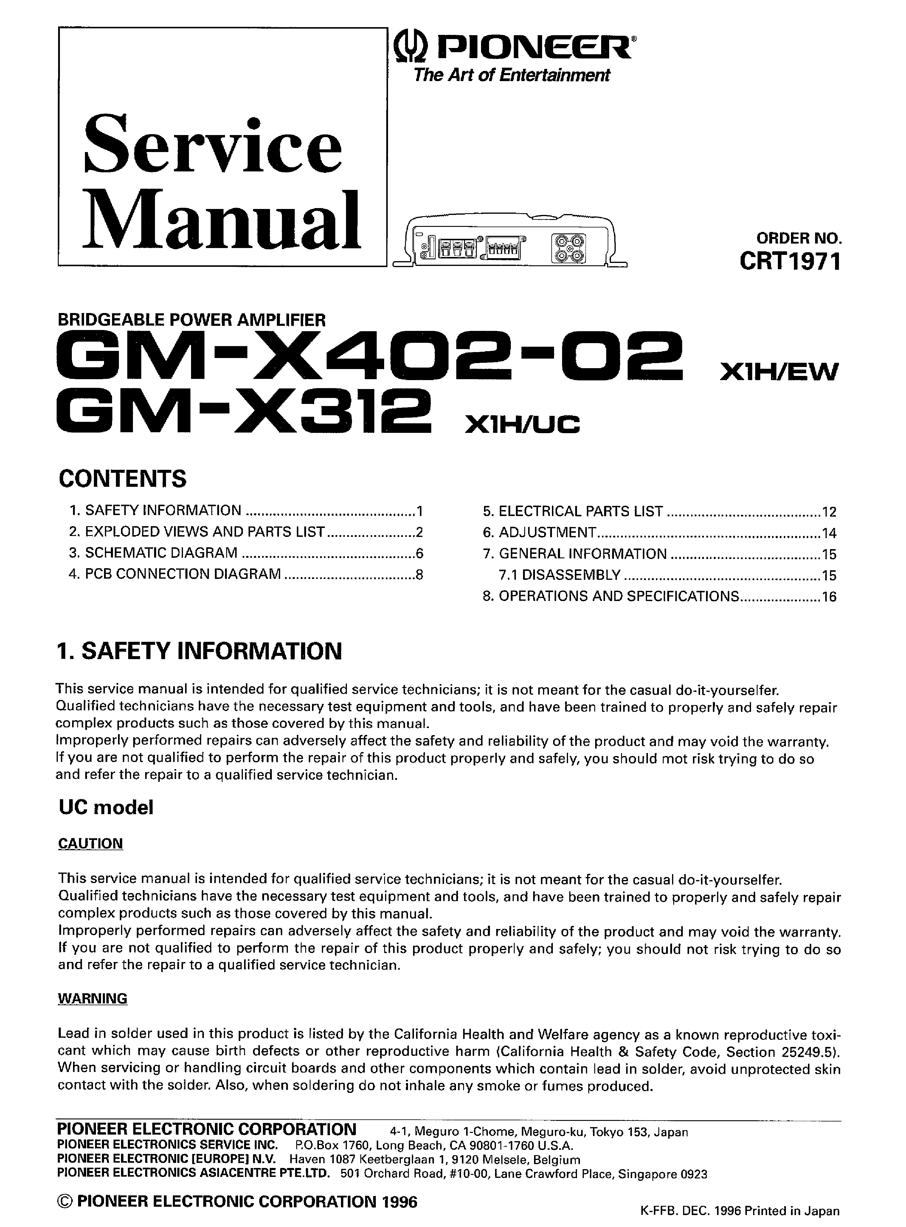 PIONEER GM-X312 402 service manual (1st page)