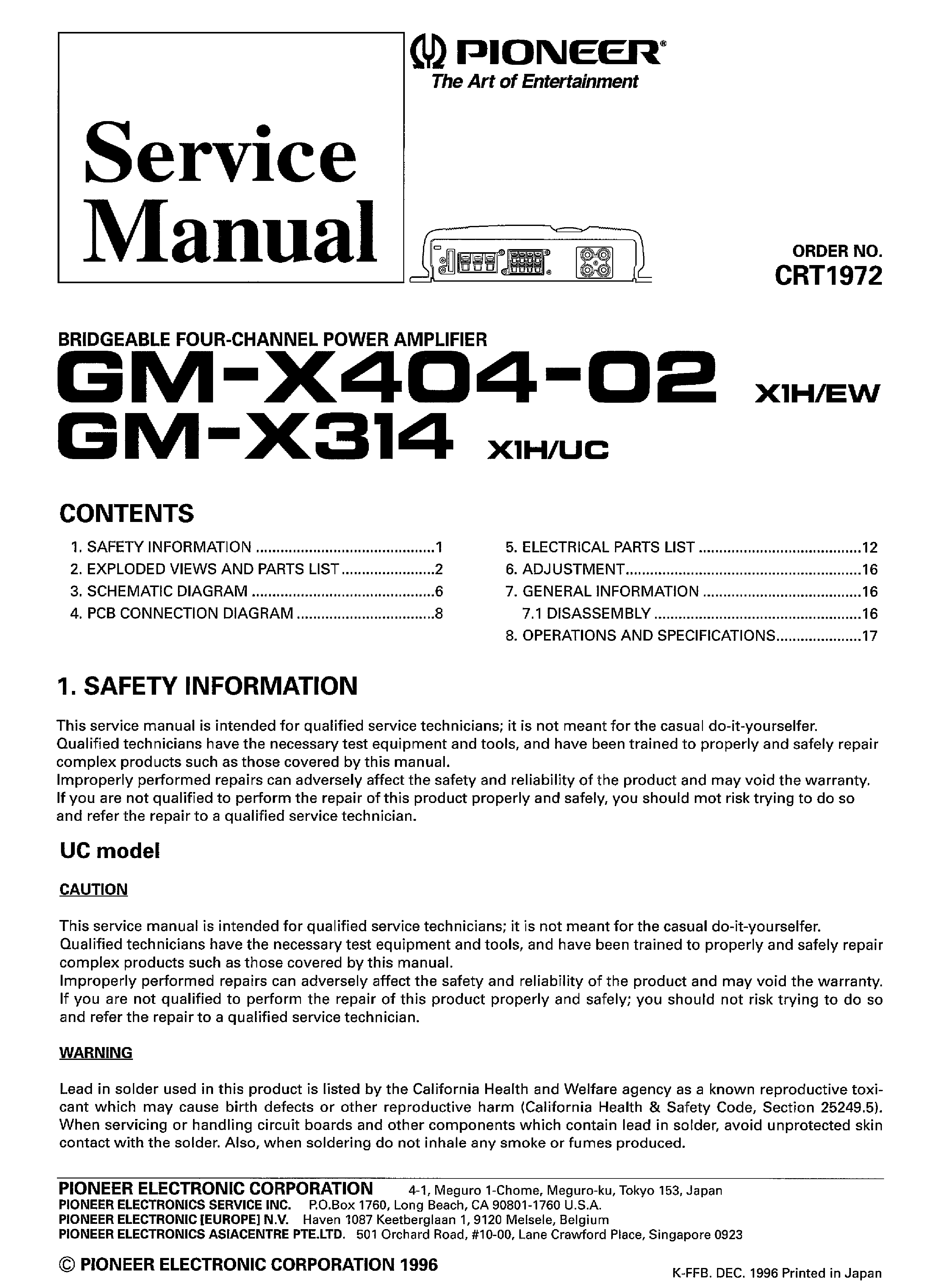 PIONEER GM-X314 X404-02 SM service manual (1st page)