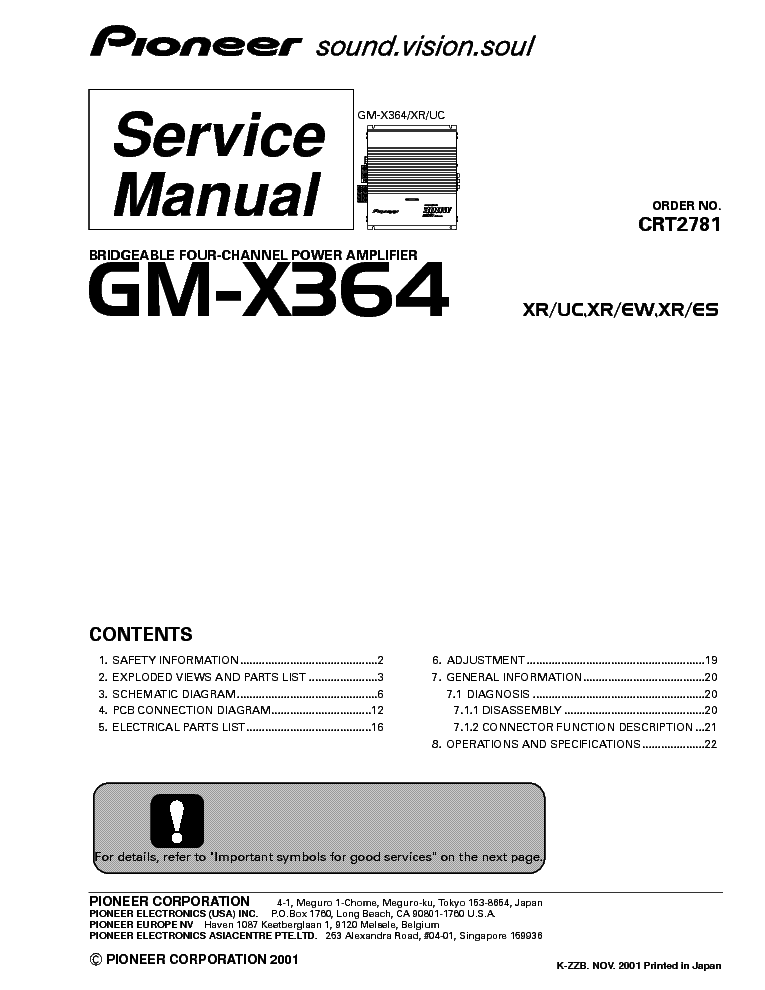 PIONEER GM-X364 XR UCXR EW XR ES CRT2781 service manual (1st page)