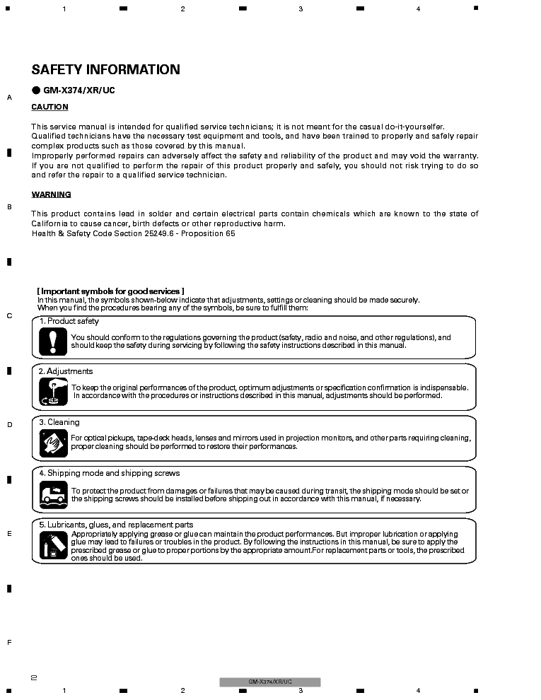 PIONEER GM-X374 SM service manual (2nd page)