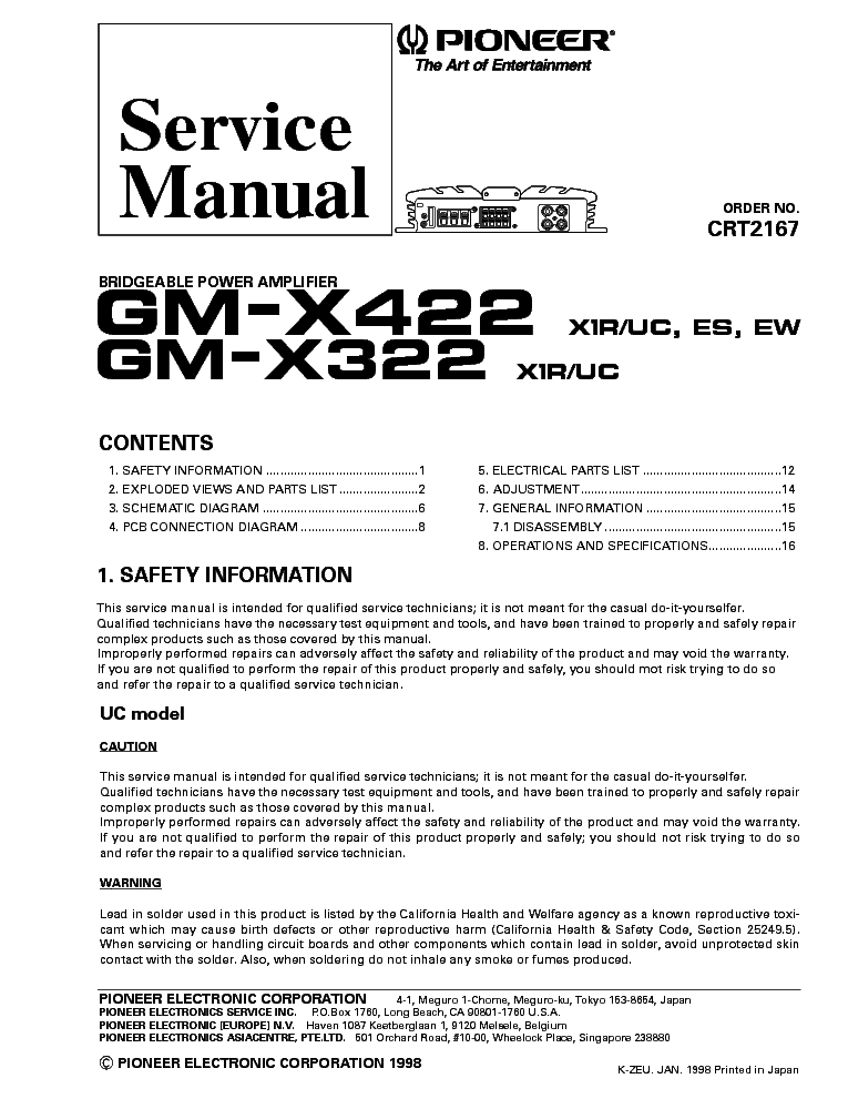 PIONEER GM-X422 X322 CRT2167 service manual (1st page)