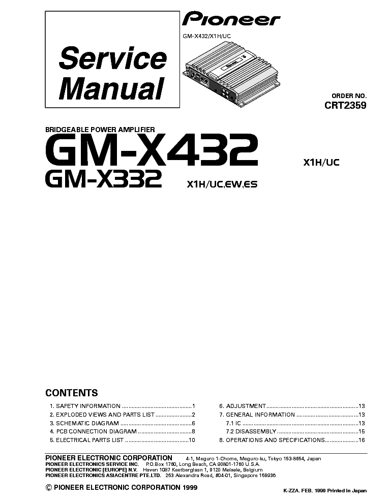 PIONEER GM-X434 X334 CRT2359 service manual (1st page)
