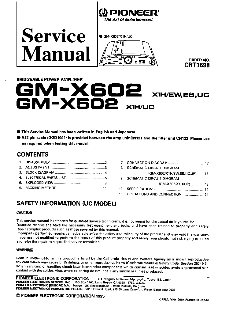 PIONEER GM-X502 X602 SM service manual (1st page)
