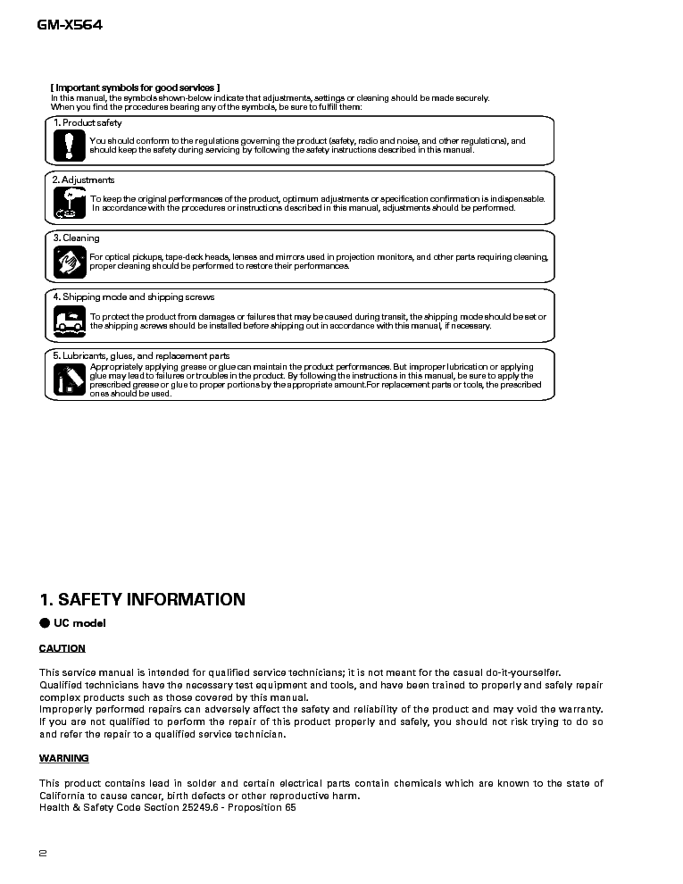 PIONEER GM-X564 SM service manual (2nd page)