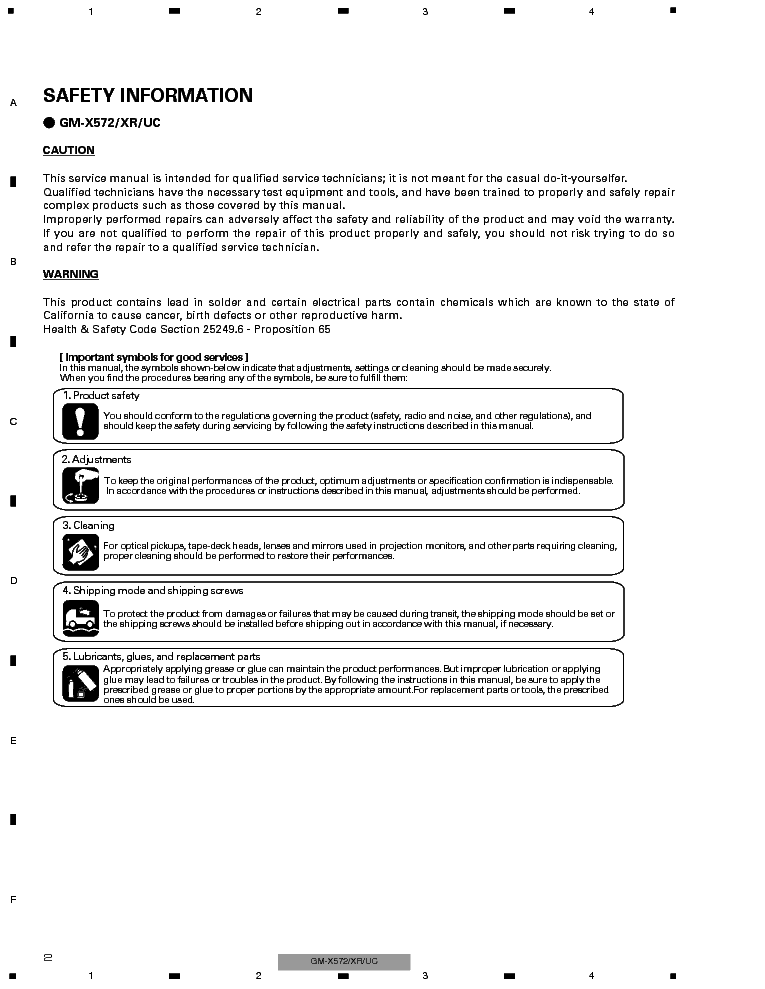 PIONEER GM-X572 service manual (2nd page)